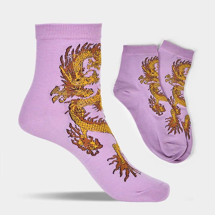 Lot de 5 paires de chaussettes décontractées Buddha Stones pour femme, motif dragon doré - image 11