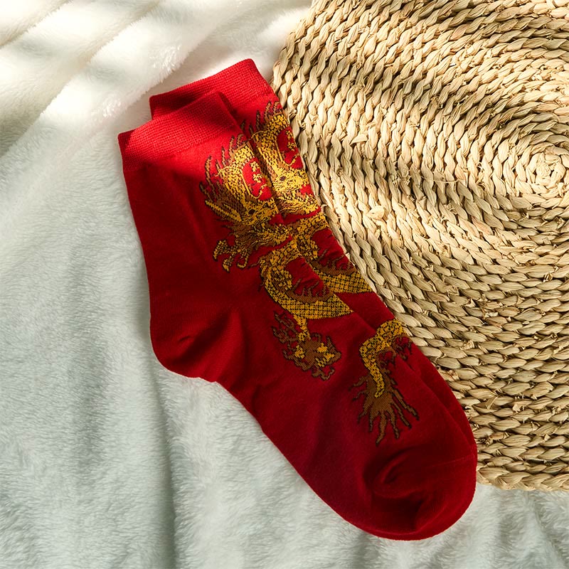 Lot de 5 paires de chaussettes décontractées Buddha Stones pour femme, motif dragon doré - image 30