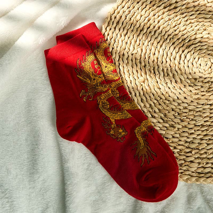 Lot de 5 paires de chaussettes décontractées Buddha Stones pour femme, motif dragon doré - image 30