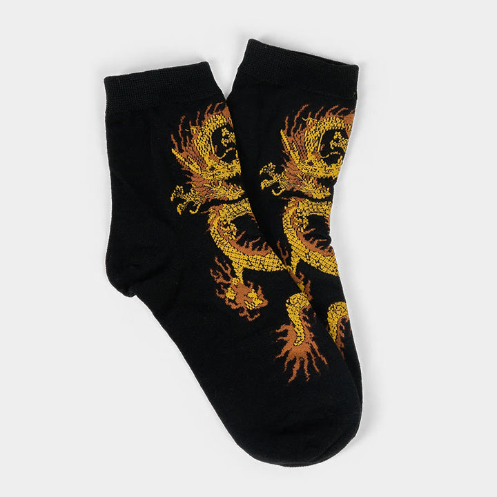 Lot de 5 paires de chaussettes décontractées Buddha Stones pour femme, motif dragon doré - image 8