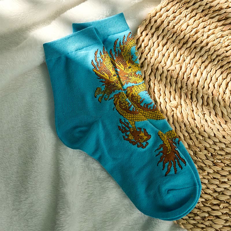 Lot de 5 paires de chaussettes décontractées Buddha Stones pour femme, motif dragon doré - image 24