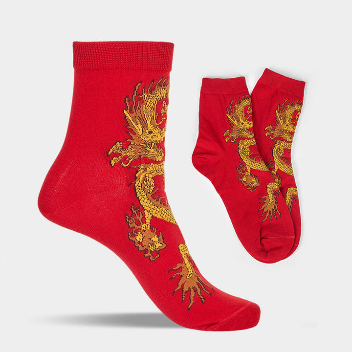 Lot de 5 paires de chaussettes décontractées Buddha Stones pour femme, motif dragon doré - image 29