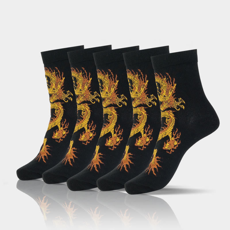 Lot de 5 paires de chaussettes décontractées Buddha Stones pour femme, motif dragon doré - 5 paires de dragons noirs - SM (US 5,5-8,5, EU 36-40, UK/AU 3,5-6,5, Asie 23-25 ​​cm) - image 1