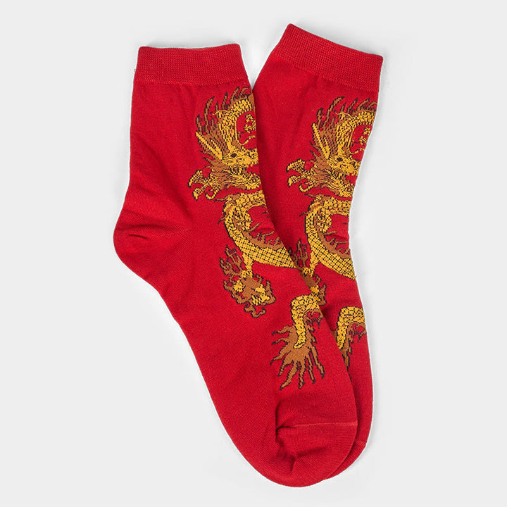 Lot de 5 paires de chaussettes décontractées Buddha Stones pour femme, motif dragon doré - image 34