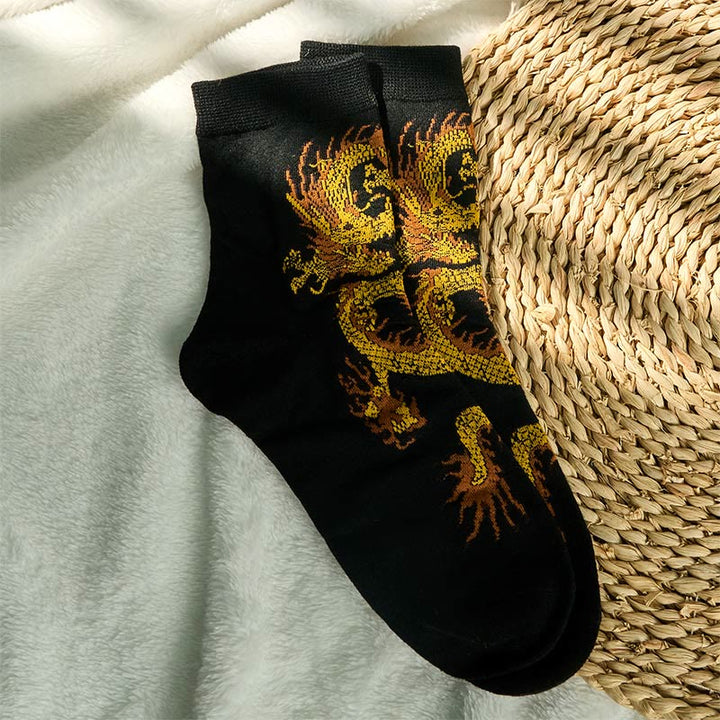 Lot de 5 paires de chaussettes décontractées Buddha Stones pour femme, motif dragon doré - image 3