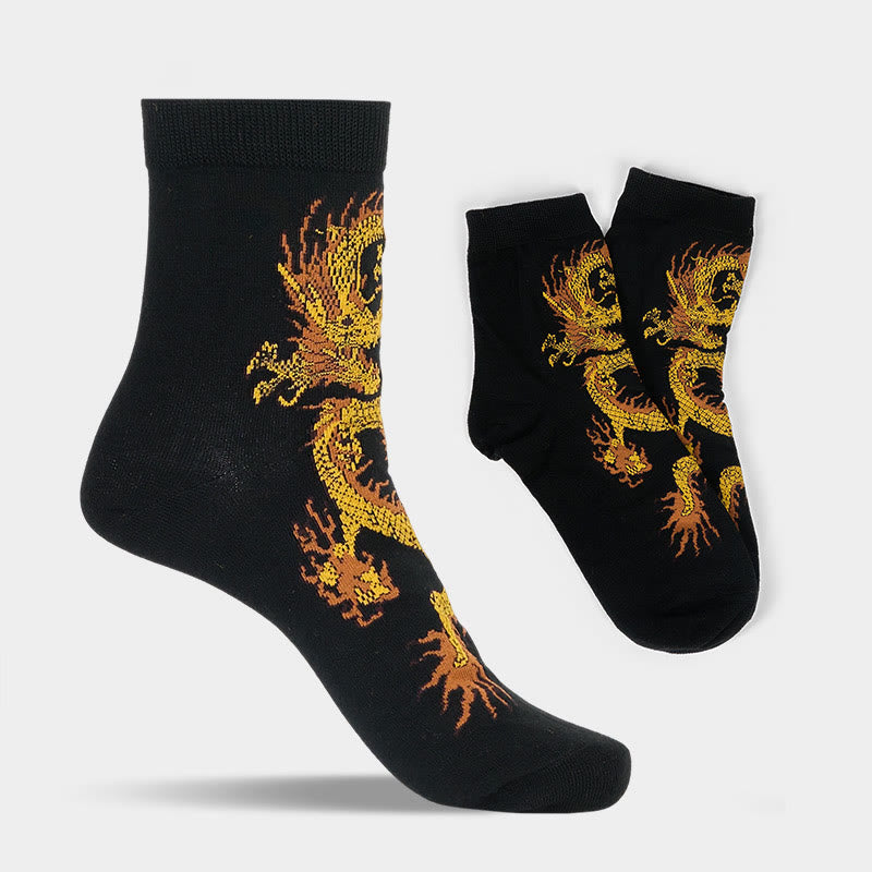 Lot de 5 paires de chaussettes décontractées Buddha Stones pour femme, motif dragon doré - image 2