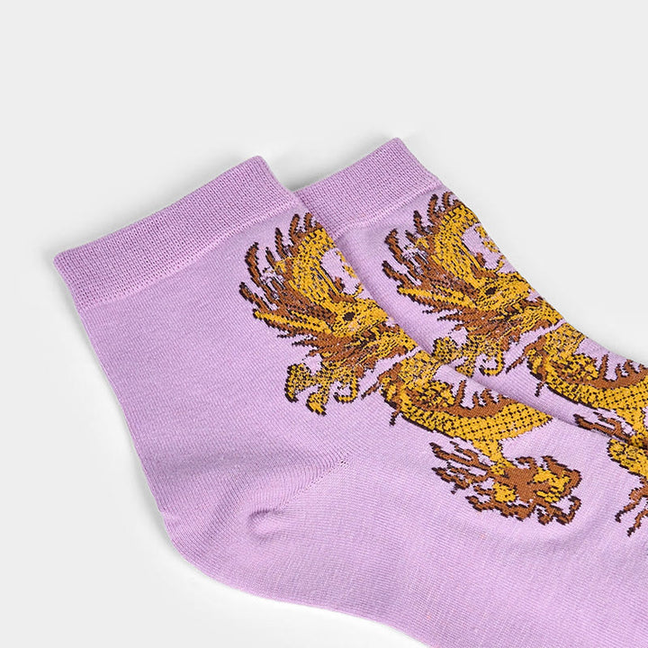 Lot de 5 paires de chaussettes décontractées Buddha Stones pour femme, motif dragon doré - image 13