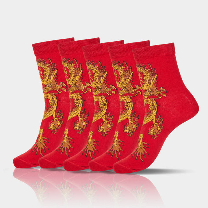 Lot de 5 paires de chaussettes décontractées Buddha Stones pour femme, motif dragon doré - image 28