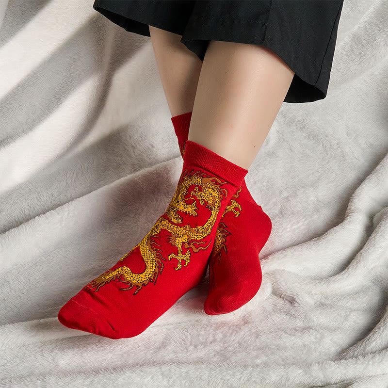 Lot de 5 paires de chaussettes décontractées Buddha Stones pour femme, motif dragon doré - image 31