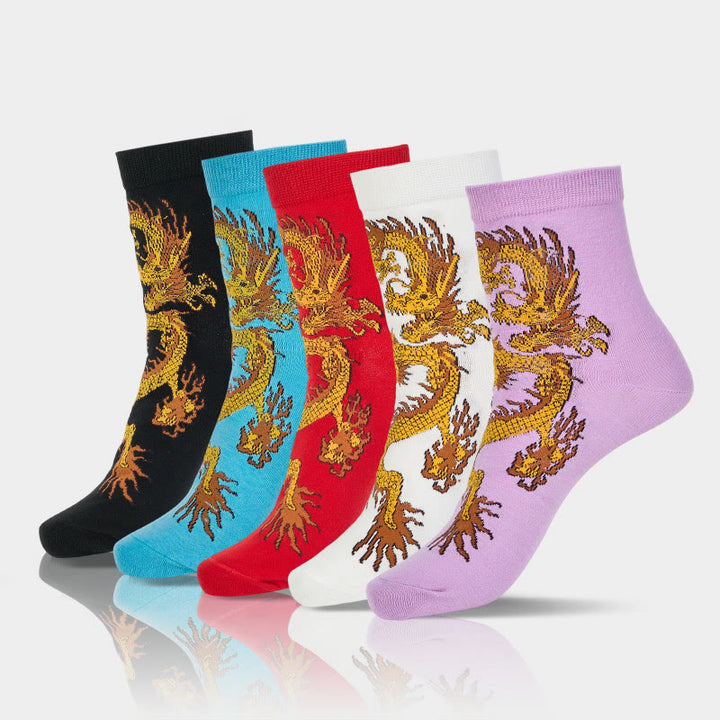Lot de 5 paires de chaussettes décontractées Buddha Stones pour femme, motif dragon doré - 5 paires (1 paire de chaque couleur) - SM (US 5,5-8,5, EU 36-40, UK/AU 3,5-6,5, Asie 23-25 ​​cm) - image 0