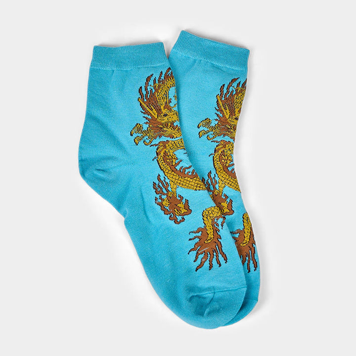 Lot de 5 paires de chaussettes décontractées Buddha Stones pour femme, motif dragon doré - image 26