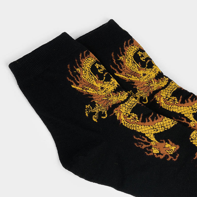 Lot de 5 paires de chaussettes décontractées Buddha Stones pour femme, motif dragon doré - image 7