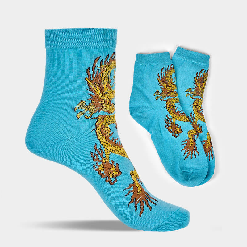 Lot de 5 paires de chaussettes décontractées Buddha Stones pour femme, motif dragon doré - image 23
