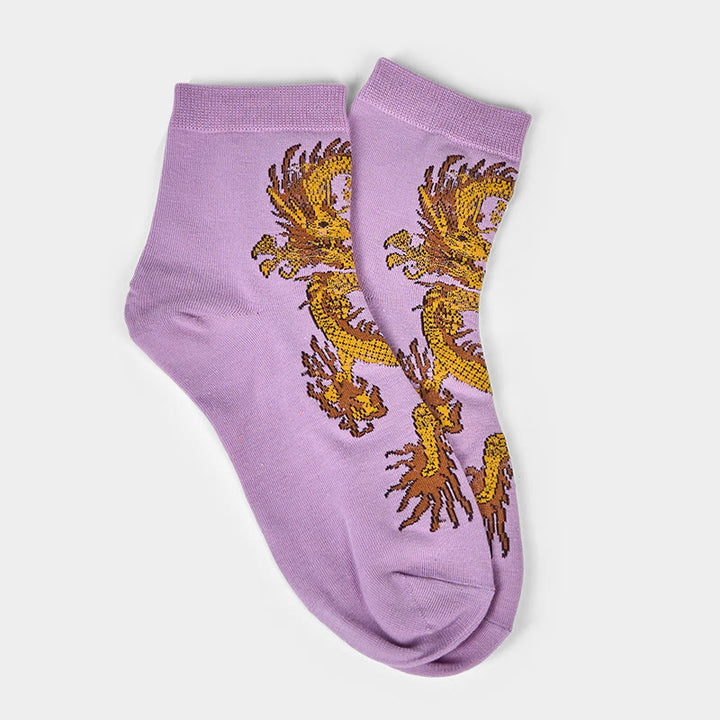 Lot de 5 paires de chaussettes décontractées Buddha Stones pour femme, motif dragon doré - image 14