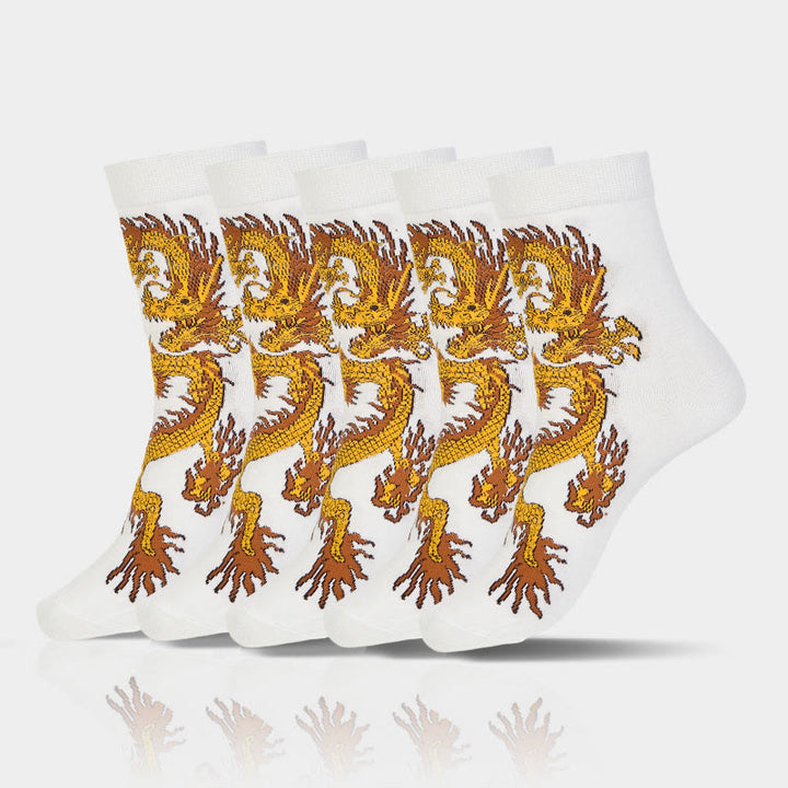 Lot de 5 paires de chaussettes décontractées Buddha Stones pour femme, motif dragon doré - 5 paires de dragons blancs - SM (US 5,5-8,5, EU 36-40, UK/AU 3,5-6,5, Asie 23-25 ​​cm) - image 16