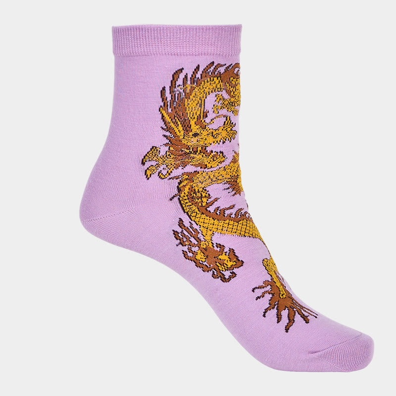 Lot de 5 paires de chaussettes décontractées Buddha Stones pour femme, motif dragon doré - image 15
