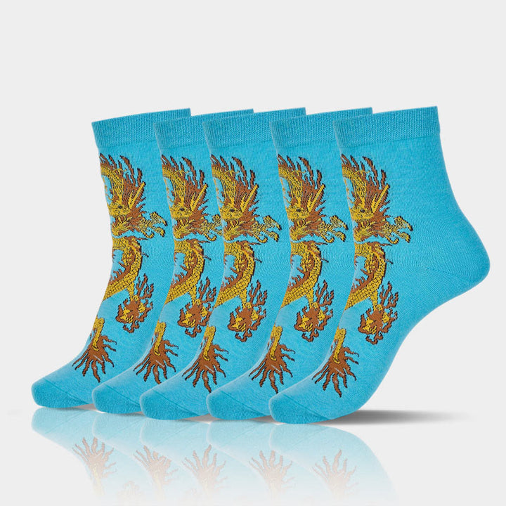 Lot de 5 paires de chaussettes décontractées Buddha Stones pour femme, motif dragon doré - 5 paires de dragons bleus - SM (US 5,5-8,5, EU 36-40, UK/AU 3,5-6,5, Asie 23-25 ​​cm) - image 22