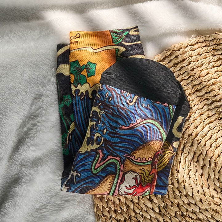 Chaussettes unisexes décontractées à imprimé Buddha Stones, motif poisson vif et vagues fluides, pour hommes et femmes - image 4