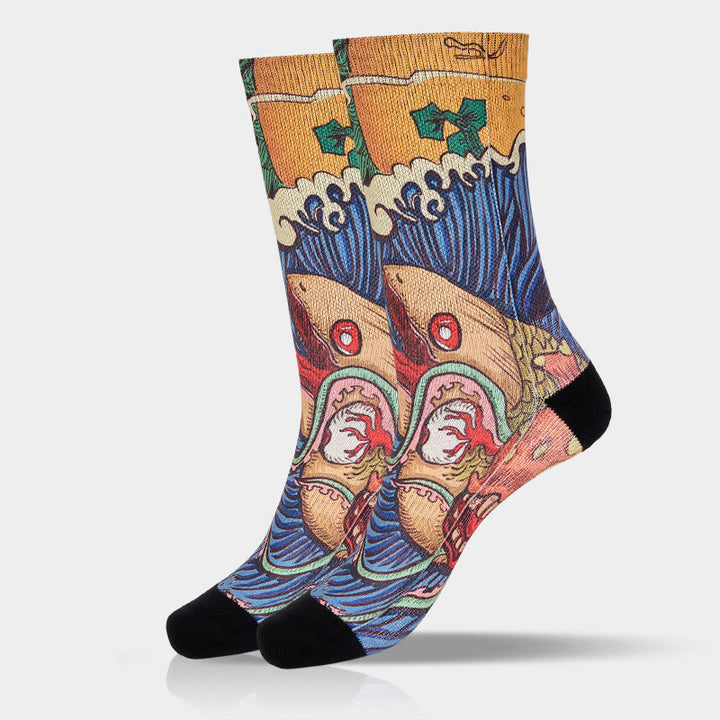 Chaussettes unisexes décontractées à imprimé Buddha Stones, motif poisson vif et vagues fluides, pour hommes et femmes - image 11