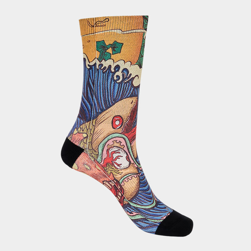 Chaussettes unisexes décontractées à imprimé Buddha Stones, motif poisson vif et vagues fluides, pour hommes et femmes - image 9