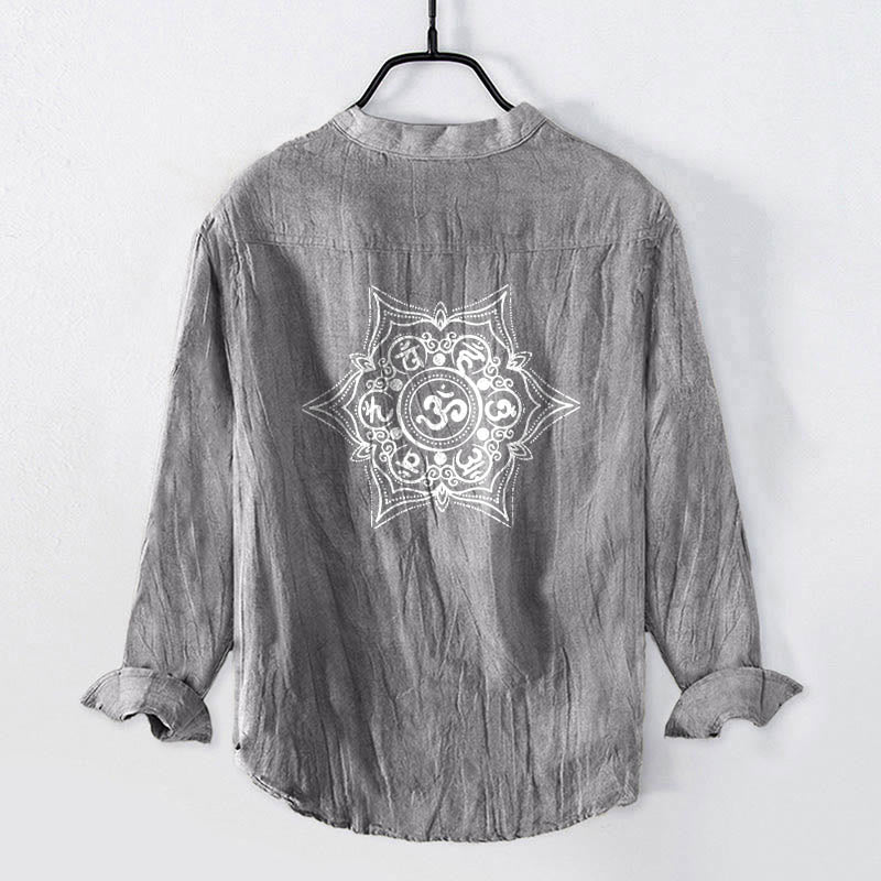 Chemise en coton et lin à manches longues pour homme, ornée d'un mandala Om Mani Padme Hum et de demi-boutons, avec motif de Buddha Stones. - image 8