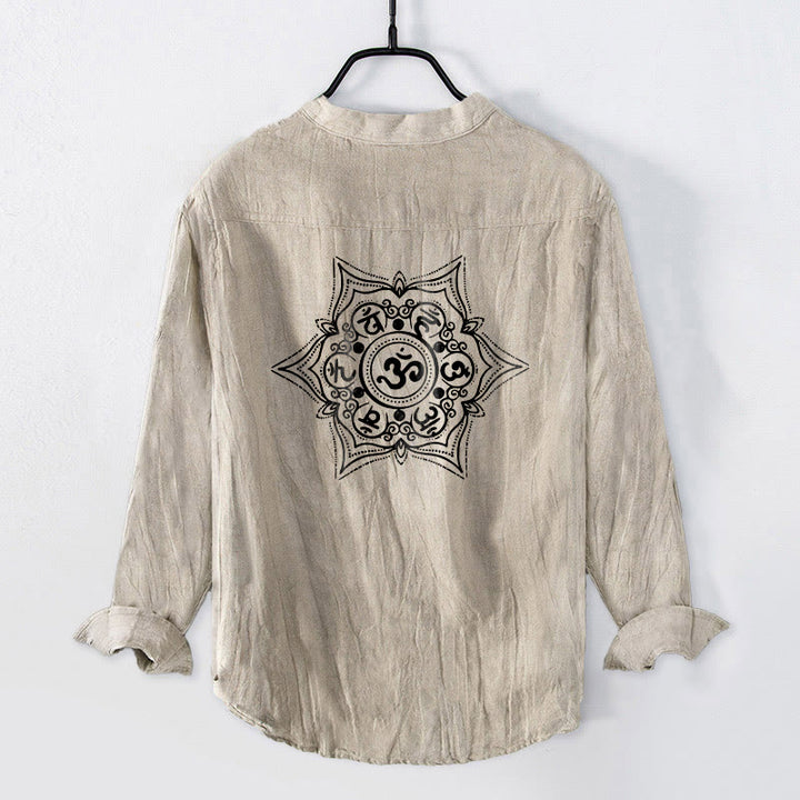 Chemise en coton et lin à manches longues pour homme, ornée d'un mandala Om Mani Padme Hum et de demi-boutons, avec motif de Buddha Stones. - image 5