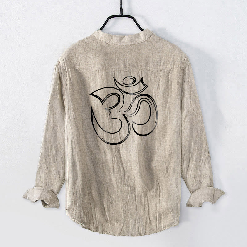 Chemise à manches longues pour homme en coton et lin, ornée d'un motif uni de Buddha Stones et du symbole Om. - image 5
