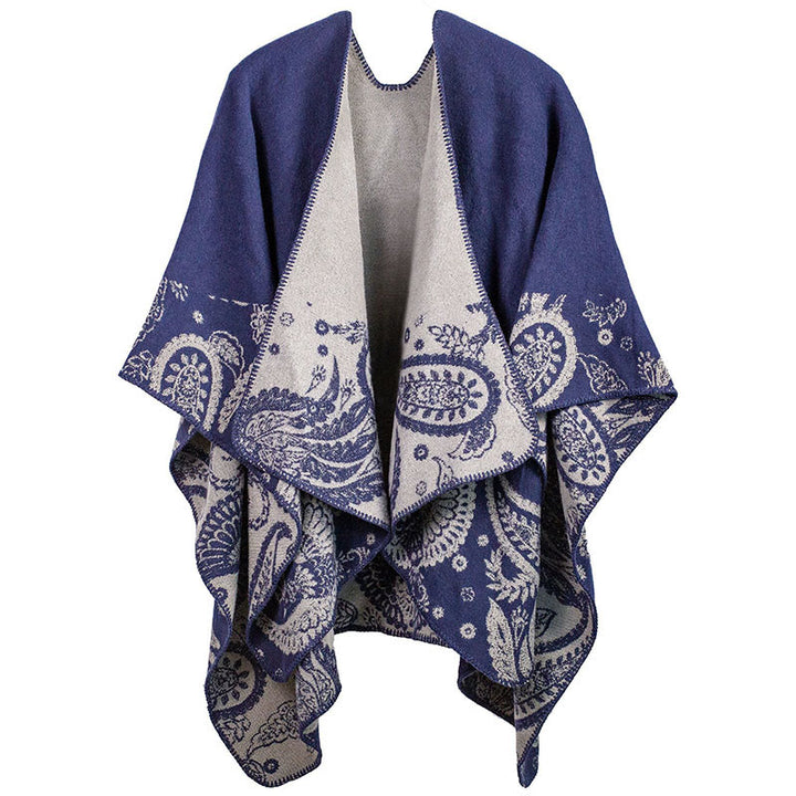 Écharpe unisexe à motif cachemire tibétain, motif Buddha Stones , automne-hiver - Bleu ardoise foncé - image 6
