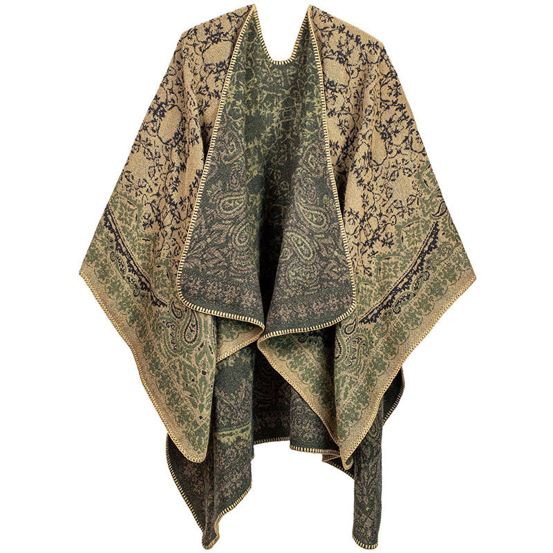 Écharpe confortable unisexe à motif cachemire et motif floral contrasté avec Buddha Stones - Kaki - image 1
