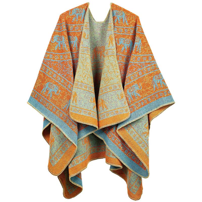 Écharpe châle unisexe confortable en jacquard Buddha Stones à motifs géométriques d'éléphants - Orange foncé - image 9