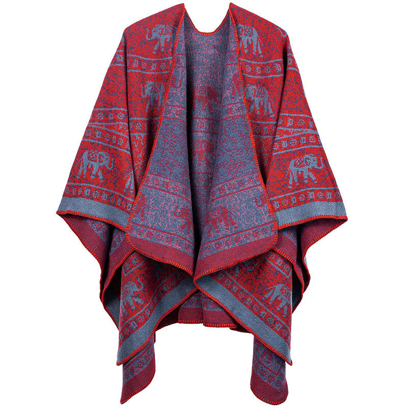 Écharpe châle unisexe confortable en jacquard Buddha Stones à motifs géométriques d'éléphants - Rouge - image 6