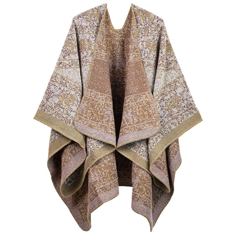 Écharpe châle unisexe confortable en jacquard Buddha Stones à motifs géométriques d'éléphants - Tanné - image 4