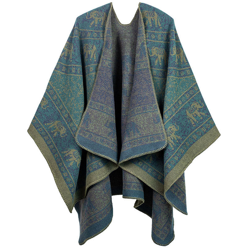 Écharpe châle unisexe confortable en jacquard Buddha Stones à motifs géométriques d'éléphants - Cyan foncé - image 3