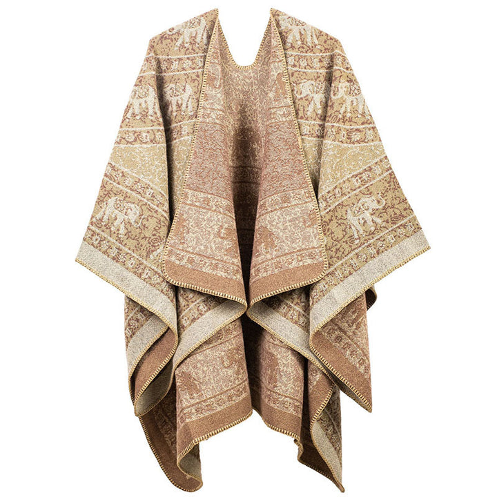 Écharpe châle unisexe confortable en jacquard Buddha Stones à motifs géométriques d'éléphants - Puff aux pêches - image 2