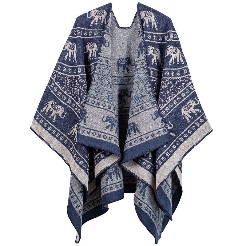Écharpe châle unisexe confortable en jacquard Buddha Stones à motifs géométriques d'éléphants - Bleu foncé - image 5
