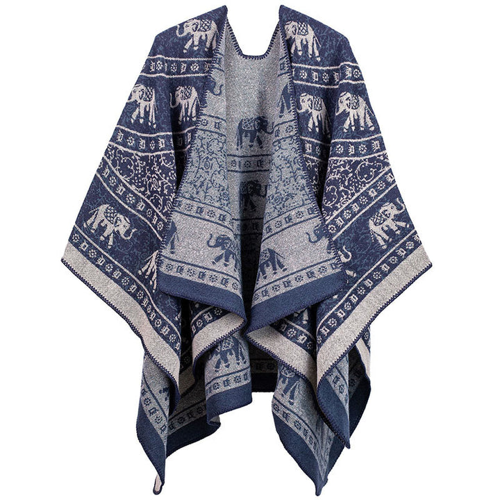 Écharpe châle unisexe confortable en jacquard Buddha Stones à motifs géométriques d'éléphants - Bleu foncé - image 5