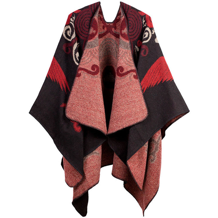Écharpe châle unisexe confortable avec motif de grue et de nuage de bon augure, motif Buddha Stones tibétain ouvert sur le devant - Rouge - image 6