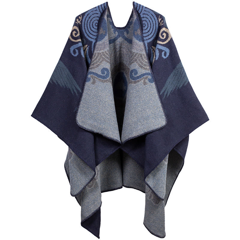 Écharpe châle unisexe confortable avec motif de grue et de nuage de bon augure, motif Buddha Stones tibétain ouvert sur le devant - Bleu nuit - image 8