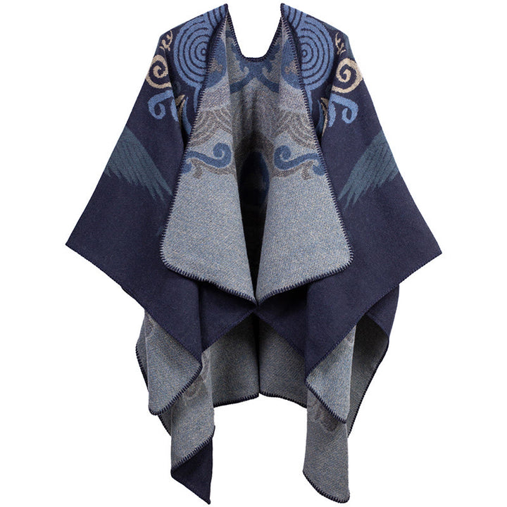 Écharpe châle unisexe confortable avec motif de grue et de nuage de bon augure, motif Buddha Stones tibétain ouvert sur le devant - Bleu nuit - image 8