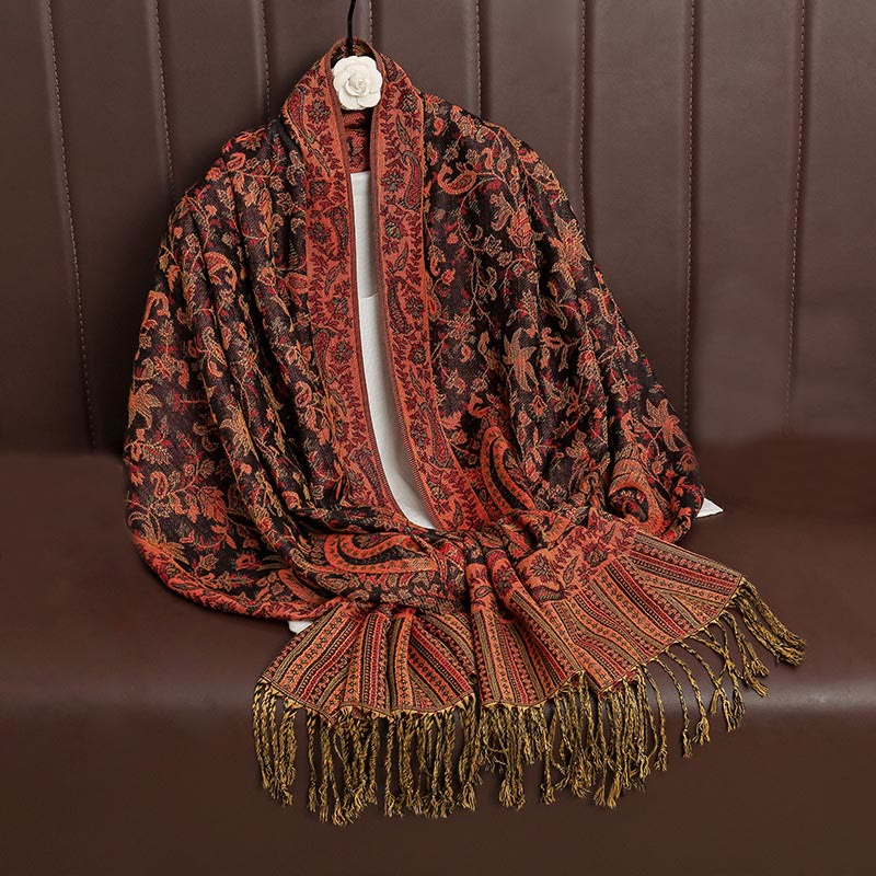 Écharpe châle confortable à pompons et motif cachemire tibétain ethnique Buddha Stones - image 9
