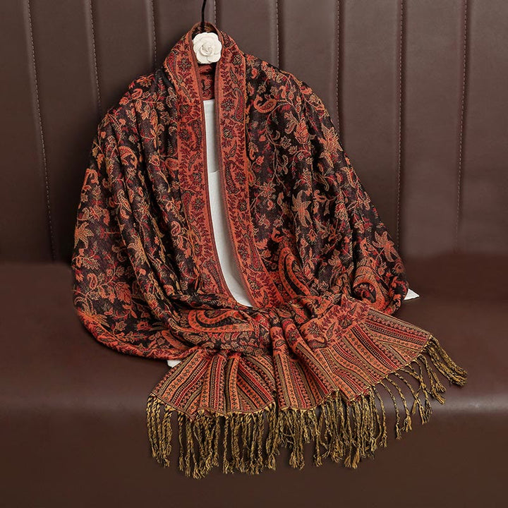 Écharpe châle confortable à pompons et motif cachemire tibétain ethnique Buddha Stones - image 9