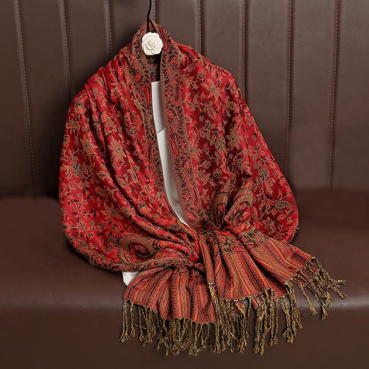 Écharpe châle confortable à pompons et motif cachemire tibétain ethnique Buddha Stones - image 3