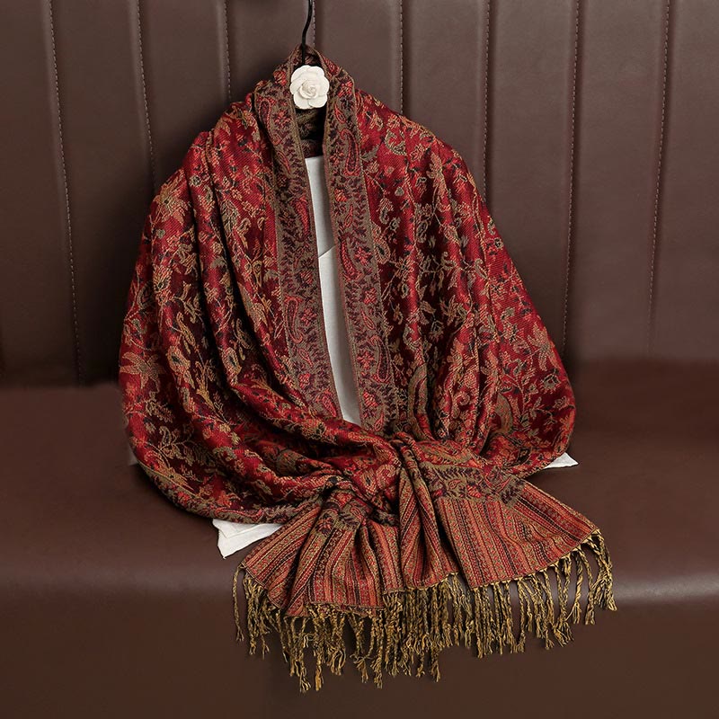 Écharpe châle confortable à pompons et motif cachemire tibétain ethnique Buddha Stones - image 5