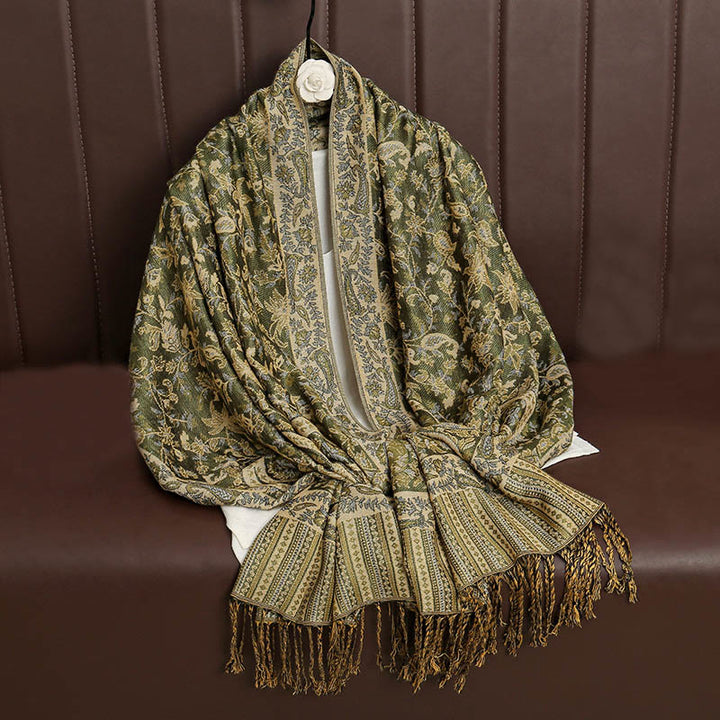Écharpe châle confortable à pompons et motif cachemire tibétain ethnique Buddha Stones - image 19