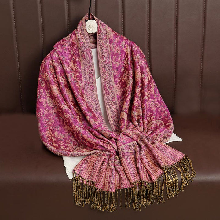 Écharpe châle confortable à pompons et motif cachemire tibétain ethnique Buddha Stones - image 15