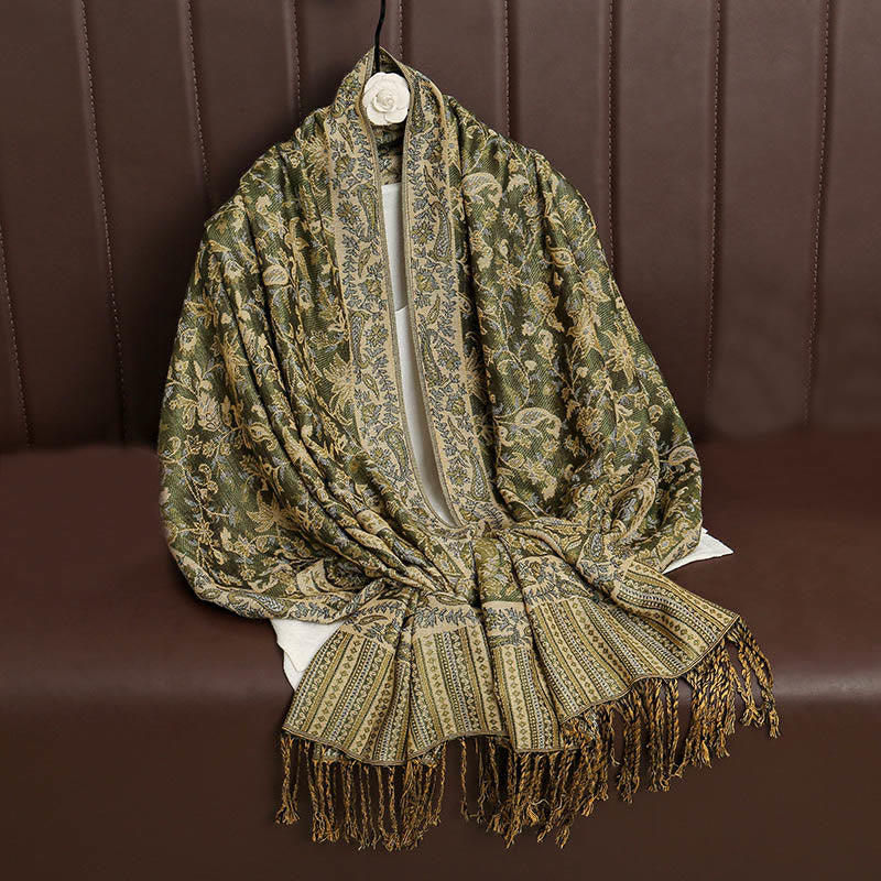 Écharpe châle confortable à pompons et motif cachemire tibétain ethnique Buddha Stones - image 19