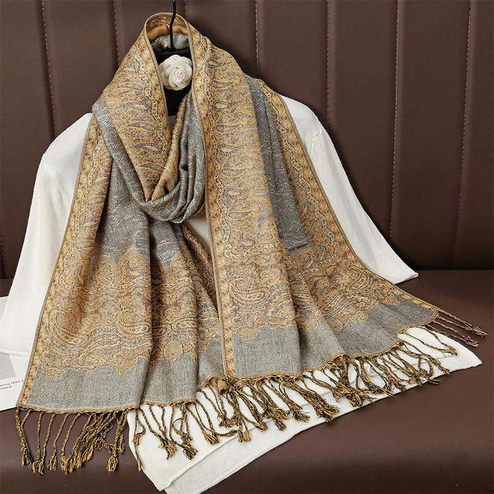 Écharpe châle douillette en jacquard cachemire ethnique tibétain avec Buddha Stones - Or - 70*190cm - image 7