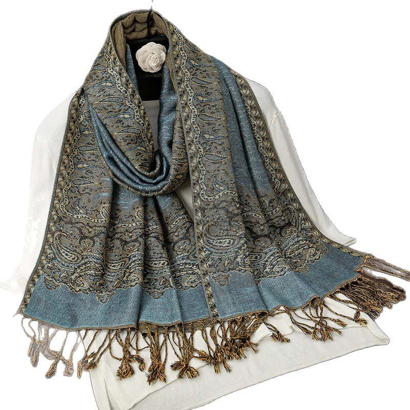 Écharpe châle douillette en jacquard cachemire ethnique tibétain avec Buddha Stones - image 6