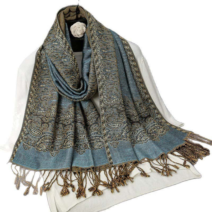 Écharpe châle douillette en jacquard cachemire ethnique tibétain avec Buddha Stones - image 6