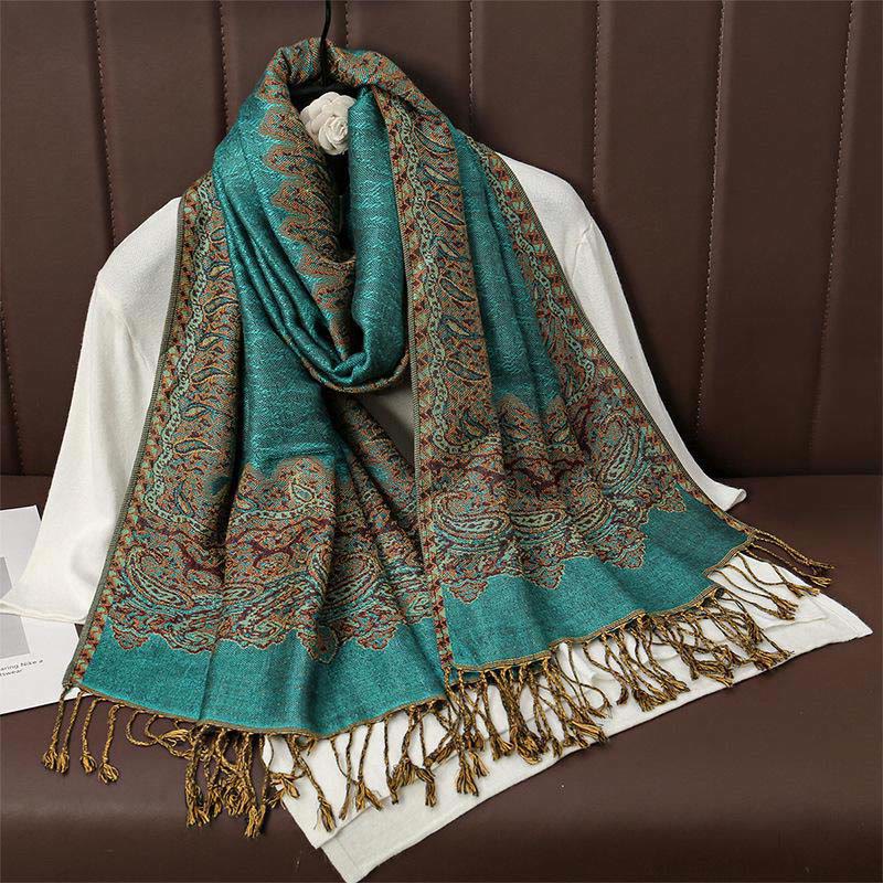 Écharpe châle douillette en jacquard cachemire ethnique tibétain avec Buddha Stones - Vert clair - 70*190cm - image 8
